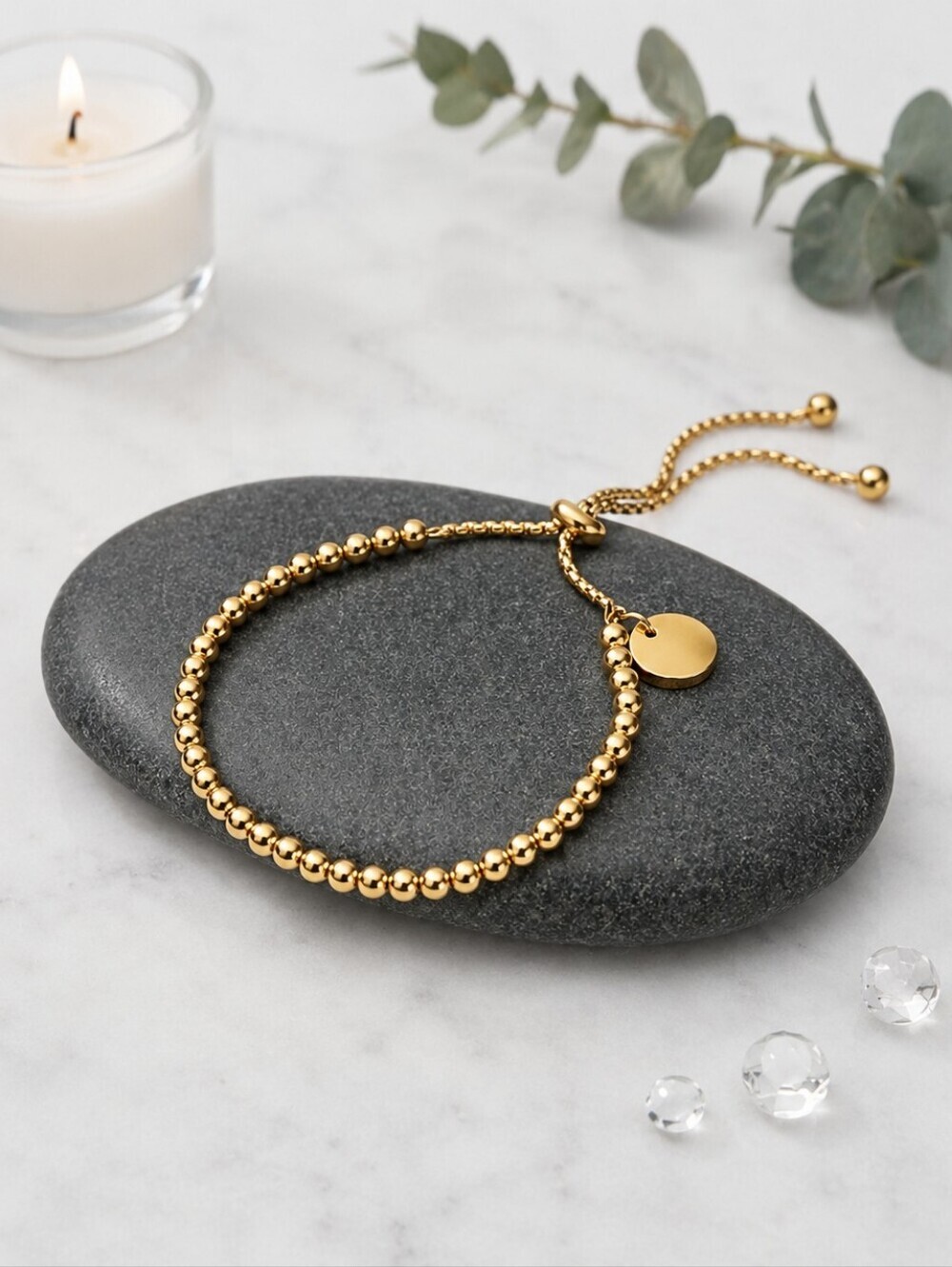 18K Gold Plated Adjustable Beaded Bracelet 🌟 Stainless Steel Charm Jewelry